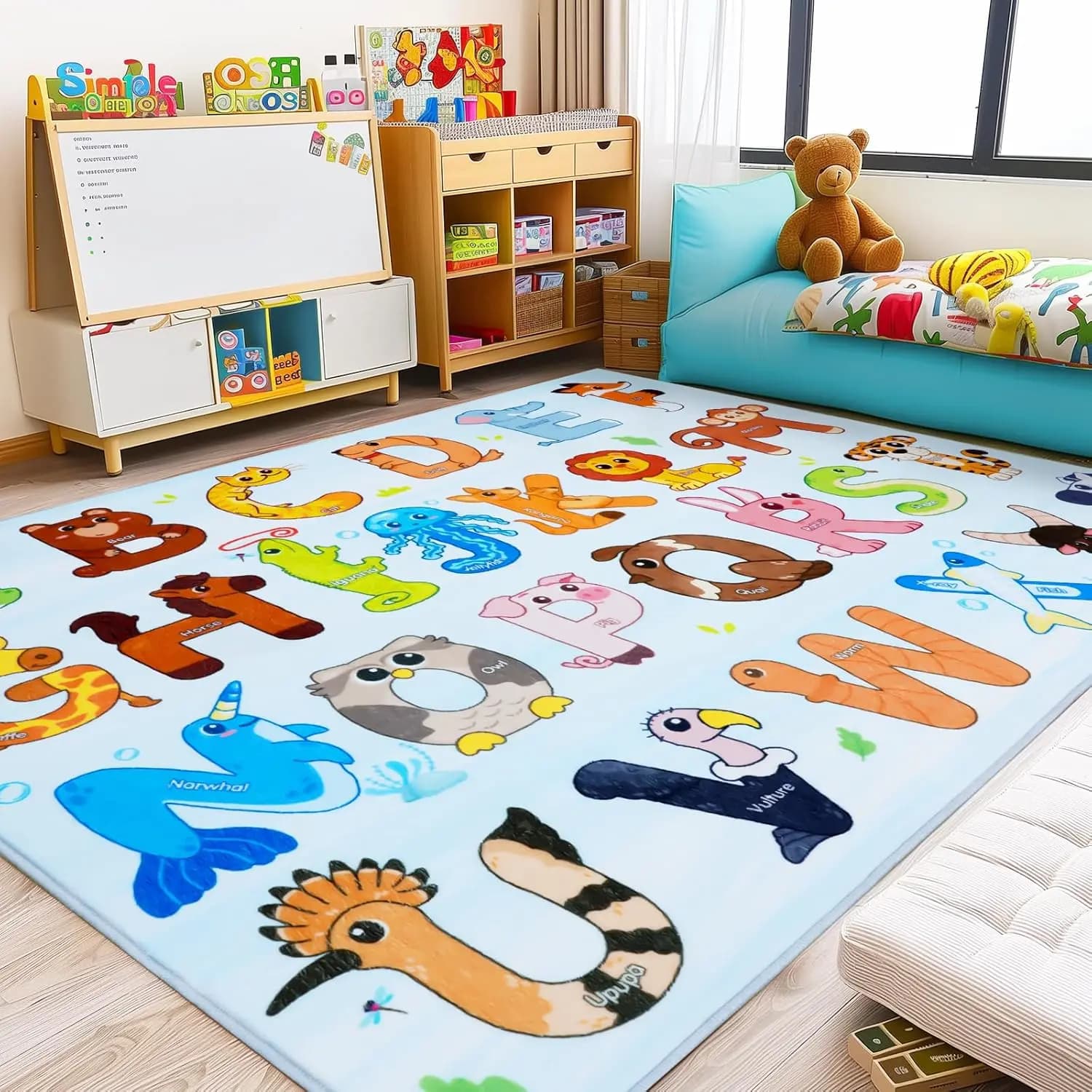 Tappeto Educativo ABC per Sala Giochi, Morbido Tappeto Lavabile in Lavatrice Antiscivolo per Cameretta dei Bambini e Decorazione Aula