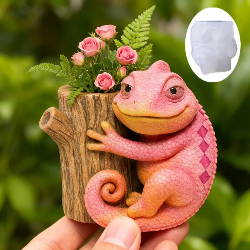 Nuovo Stampo 2026 per Tazza in Cemento/Gesso a Forma di Ceppo d'Albero Camaleonte, Stampo in Silicone per Tazza Contenitore Fai-da-te in Resina, Vaso per Piante, Oggetto Decorativo per la Casa