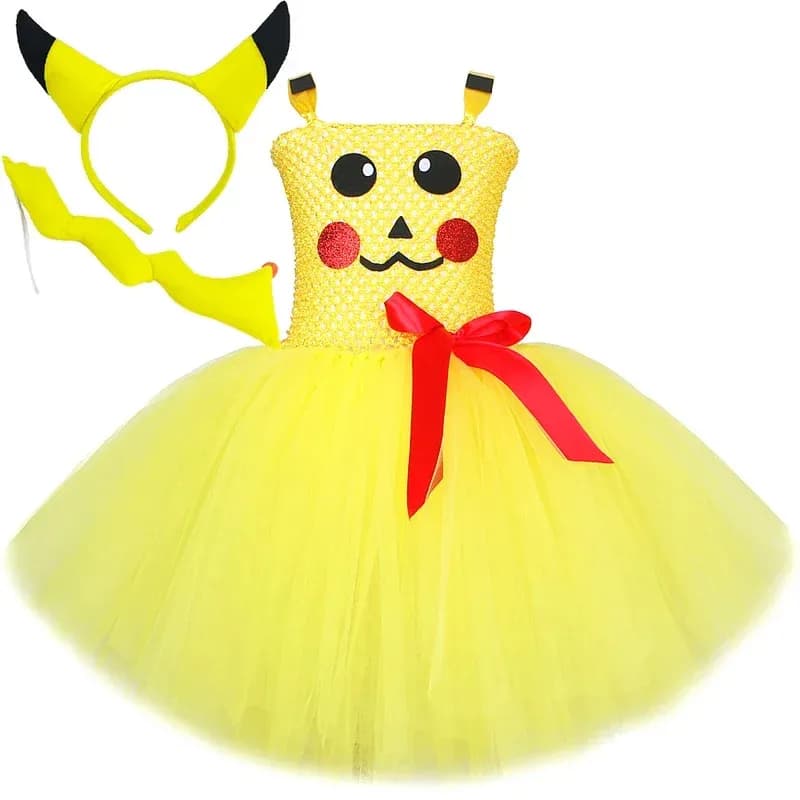 Animali dei cartoni animati gialli Costumi Picachu per ragazze Festa di compleanno Abiti tutu di Halloween con orecchie Coda Bambini Baby Cosplay Out @ 0Z *
