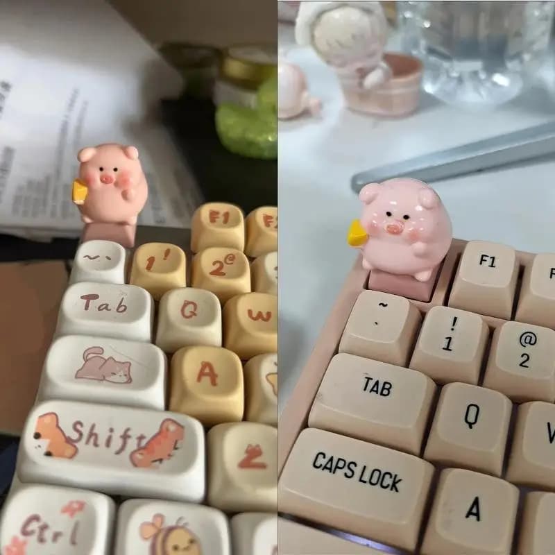 652F Copritasto a forma maiale fatto a mano con cartone animato per tastiere meccaniche a stelo incrociato, design