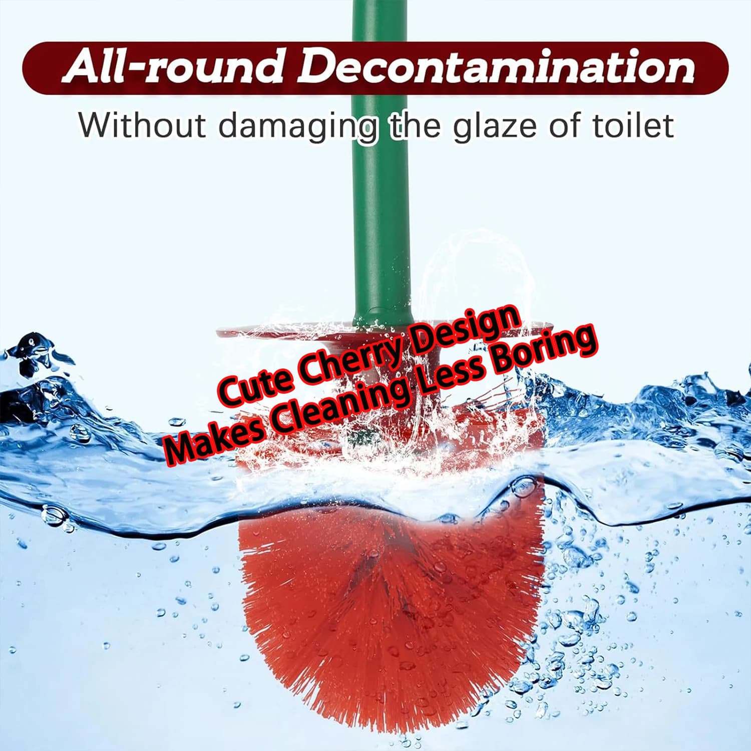 Creative Cherry Design Toilet Brush Set with Hard Bristles for Deep Clean under Rim Waterproof Base Holder Novelty Bathroom Hous