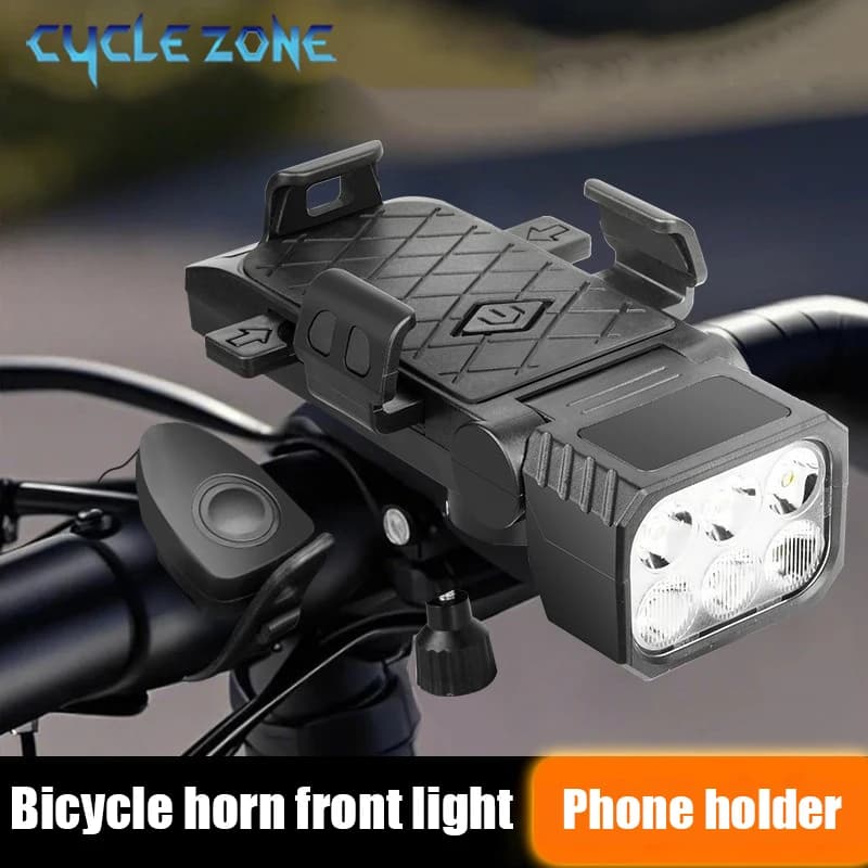 Front Bicycle Light with Clacson and Phone Support Bicycle Headlight Multifunctional Phone Lamp Cycling Accessories