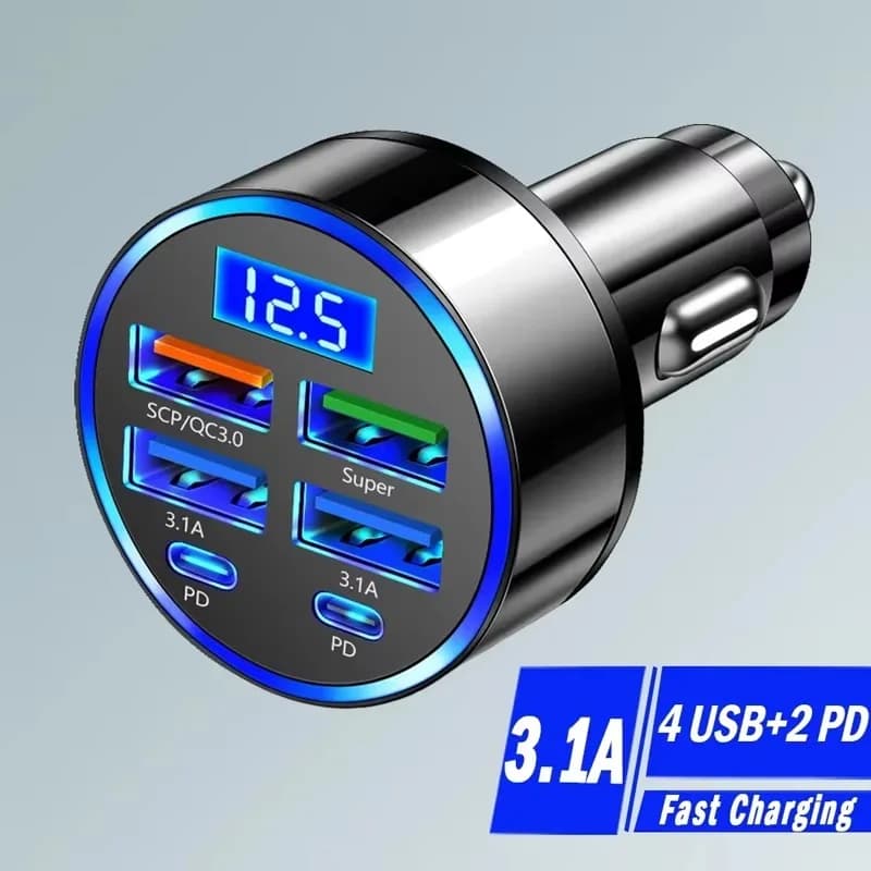 Caricabatteria da auto USB C multiporta UYUXIO con display di tensione Adattatore per telefono a ricarica rapida doppio PD con voltmetro per iPhone Samsung