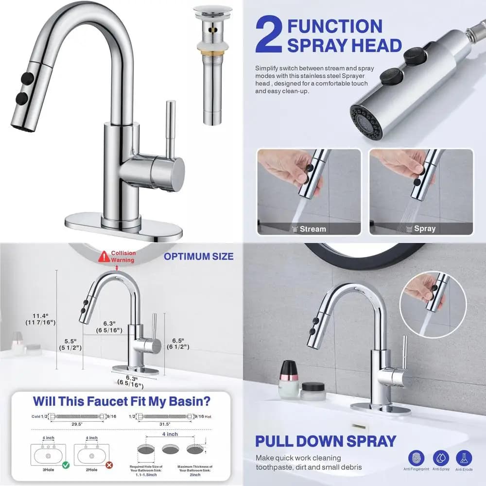 Chromed Faucet Monocontrollable with Shower and Disappearance Shoe for Bath Washer, 1 or 3 Holes Laundry Mixer