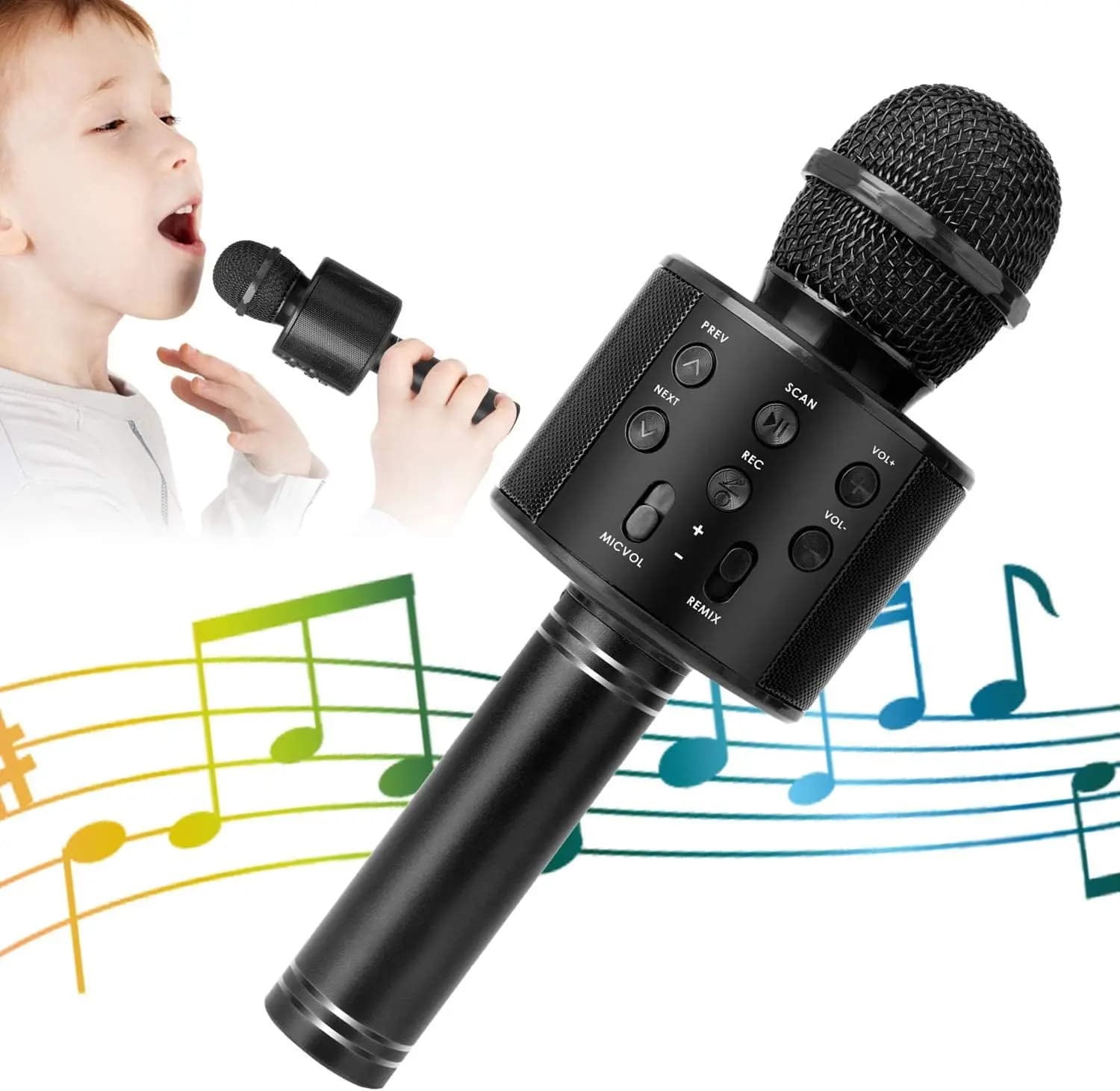 Bluetooth wireless karaoke microphone for children and adults, portable speaker 5 in 1 with FM radio and recorder