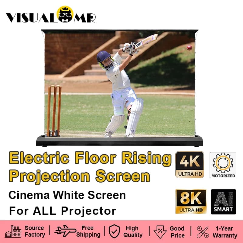 2025 Pavimento elettrico in aumento Cinema Schermo di proiezione bianco Tab-Tensioned 150 pollici Recentemente aggiornato motorizzato 4K/8K per tutti i proiettori