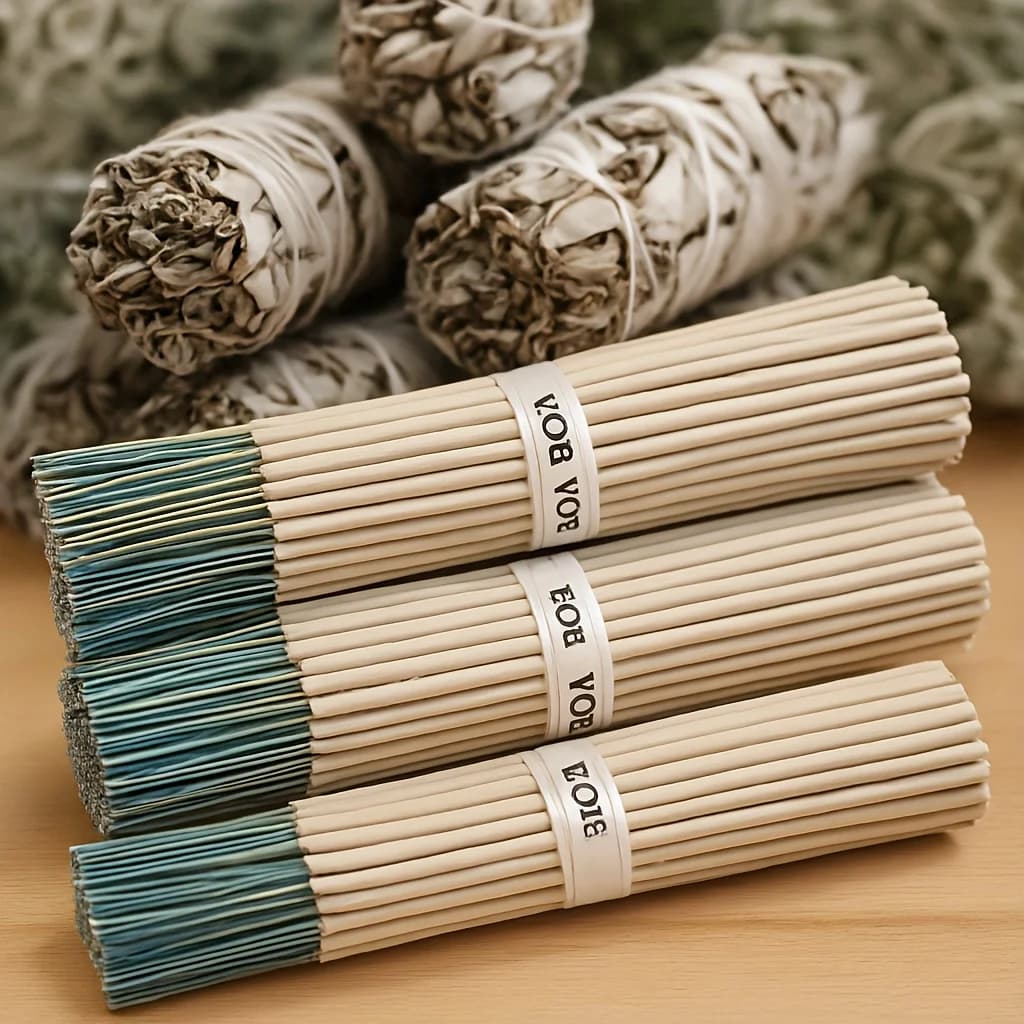 Bastoncini di incenso di salvia realizzati a mano – Brucia di lunga durata (50–60 minuti) · Ideale per meditazione, pulizia, yoga, rilassamento e
