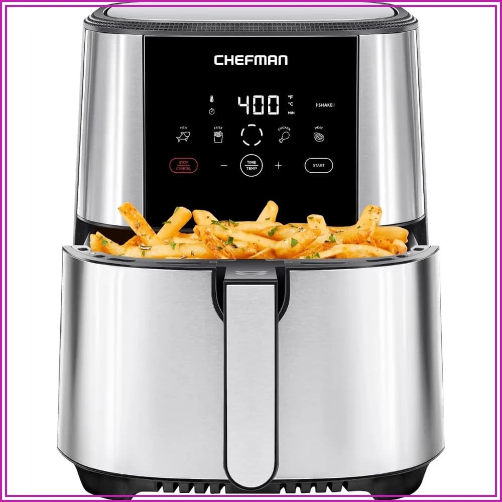 5-Quart Air Fryer, Digital Touch Presets, Nonstick Basket, Dishwasher Safe, Auto Shutoff, Stainless Steel