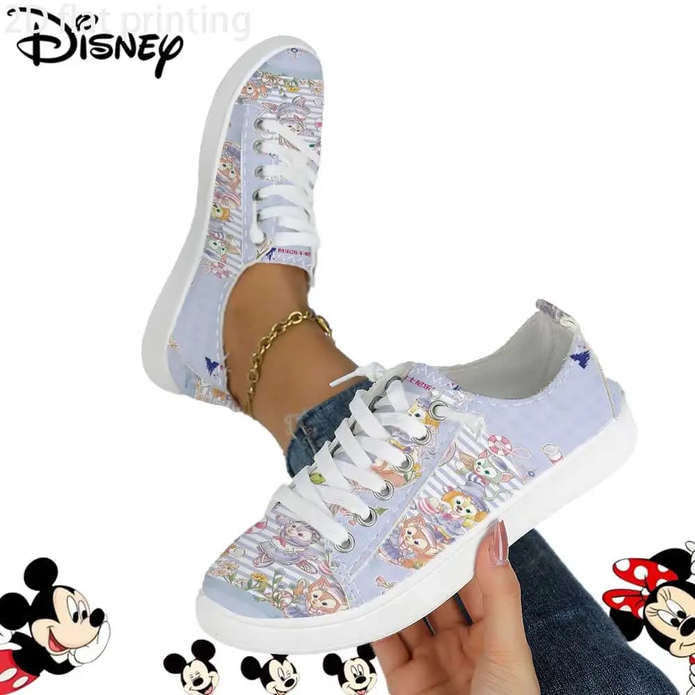 Disney Duffy & Friends canvas sneakers with official license – Pastel stripes print, casual shoes with soft and breathable upper