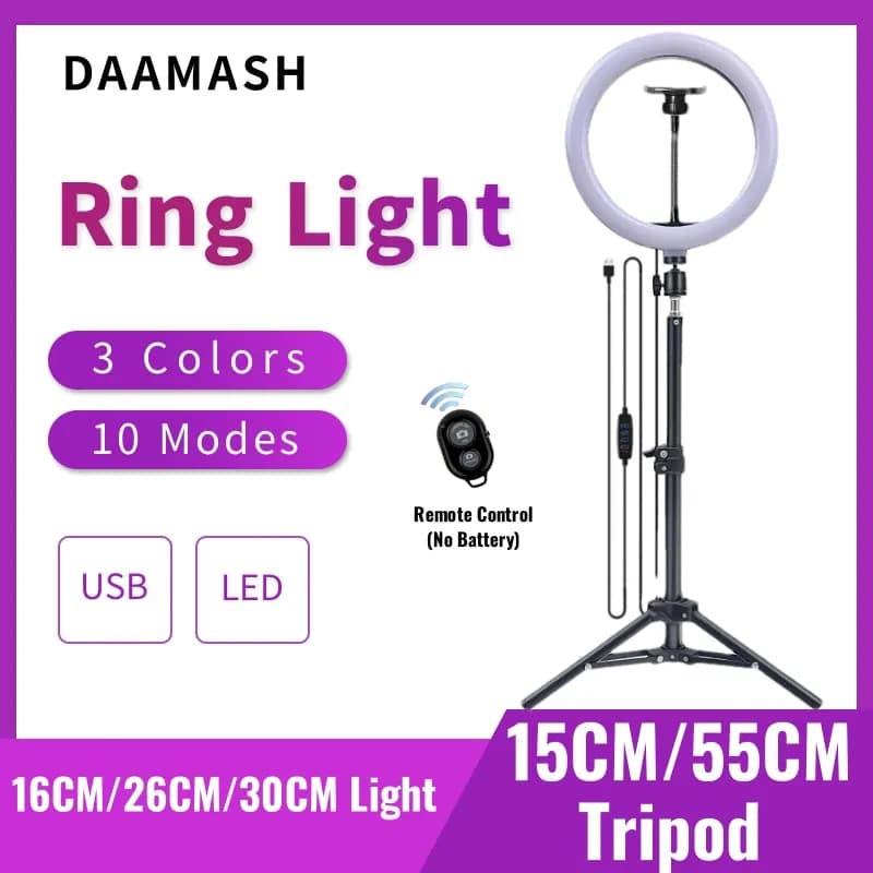 16 cm/26 cm/30 cm LED Selfie Anello di illuminazione Anello fotografico Lampada USB Luce di riempimento remota Video Supporto per telefono dal vivo e treppiede