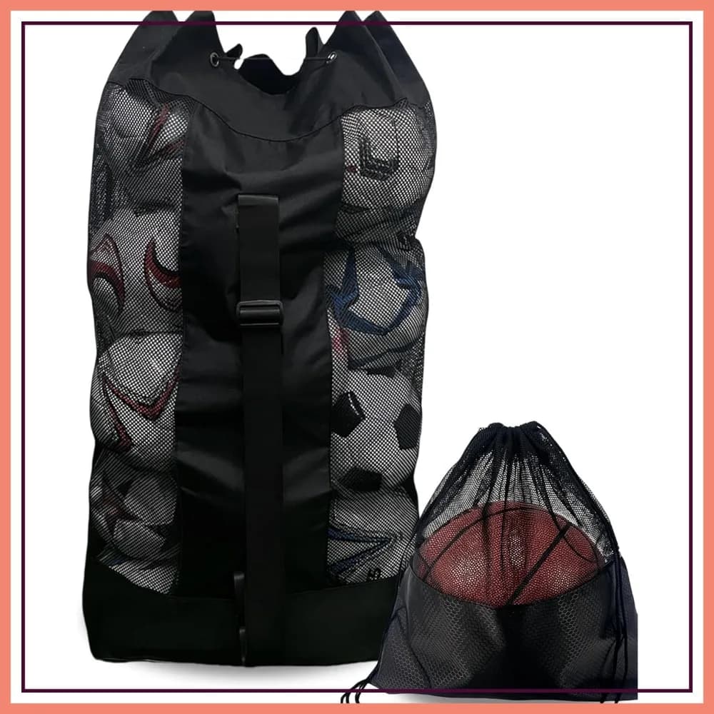 Confezione da 2 borse per palloni da calcio, tracolla regolabile, borsa per attrezzature in rete resistente per basket, calcio, pallavolo