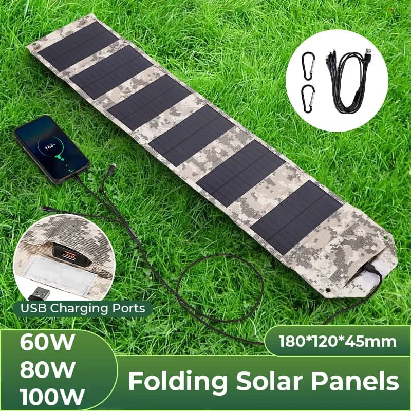 Caricabatteria portatile da pannello solare pieghevole da 60 W/80 W/100 W per telefono cellulare Power Bank impermeabile esterno per accessori da campeggio