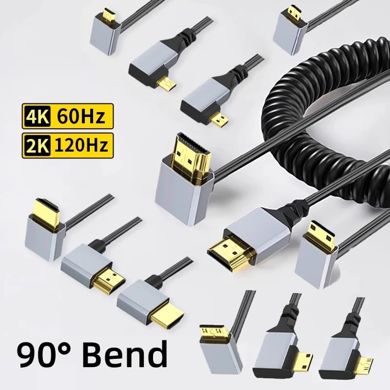Compatible HDMI 4K UHD spring spiral cable with HDMI compatible mini/micro ports for DV PS5 Xbox Monitor camera