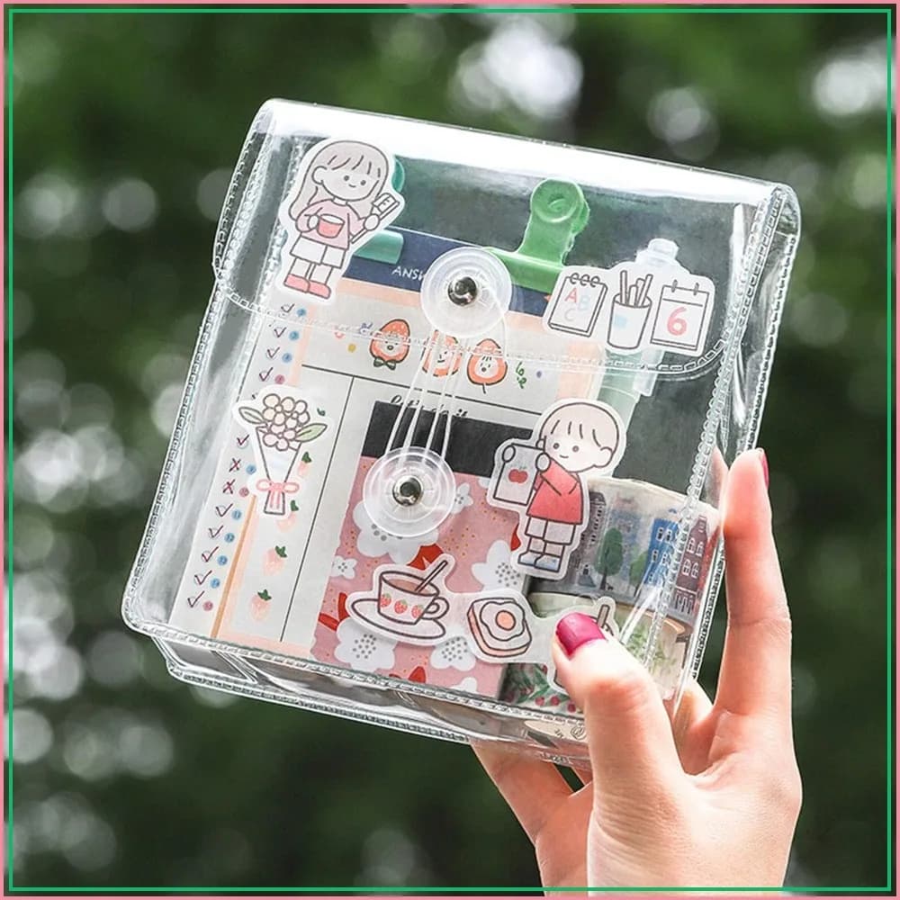 Minimalist Clear Washi Tape Storage Pouch, Large Capacity Visible Organizer for Stationery, Stickers, Travel, and Small Items