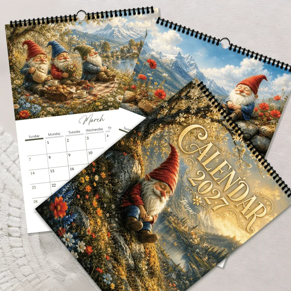 1pc 2027 Wall Calendar,Forest Gnome Oil Painting Theme,12-Month Monthly Planner, Perfect Gift for Birthdays, Christmas, New Year