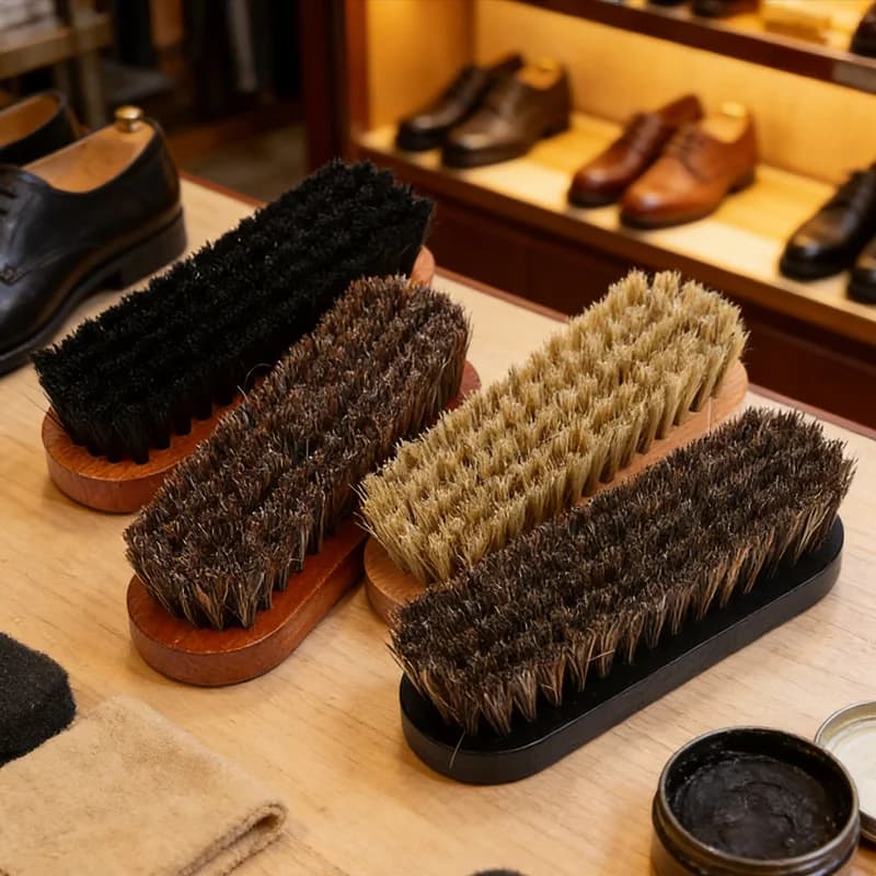 Spazzola per Pulizia in Crine di Cavallo con Manico in Legno, Spazzola per Lucidatura Dettagliata Cruscotto Auto, Spazzola per Pulizia Scarpe in Pelle, Strumento per Spolverare e Lavare