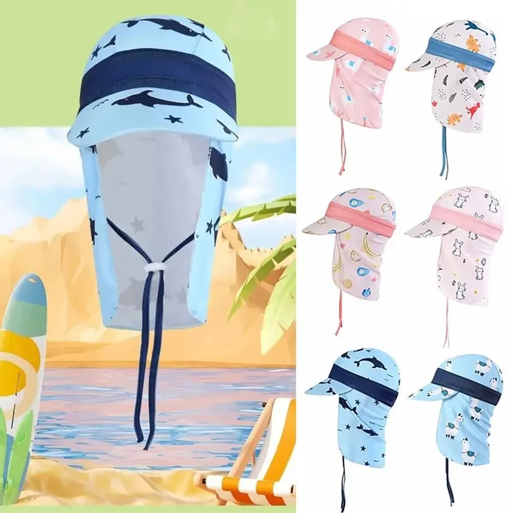 Children's Swimwear Windproof Protection for Anti-UV Neck UV Protective Hat Beach Breathable Adjustable Stretch Sun Chair