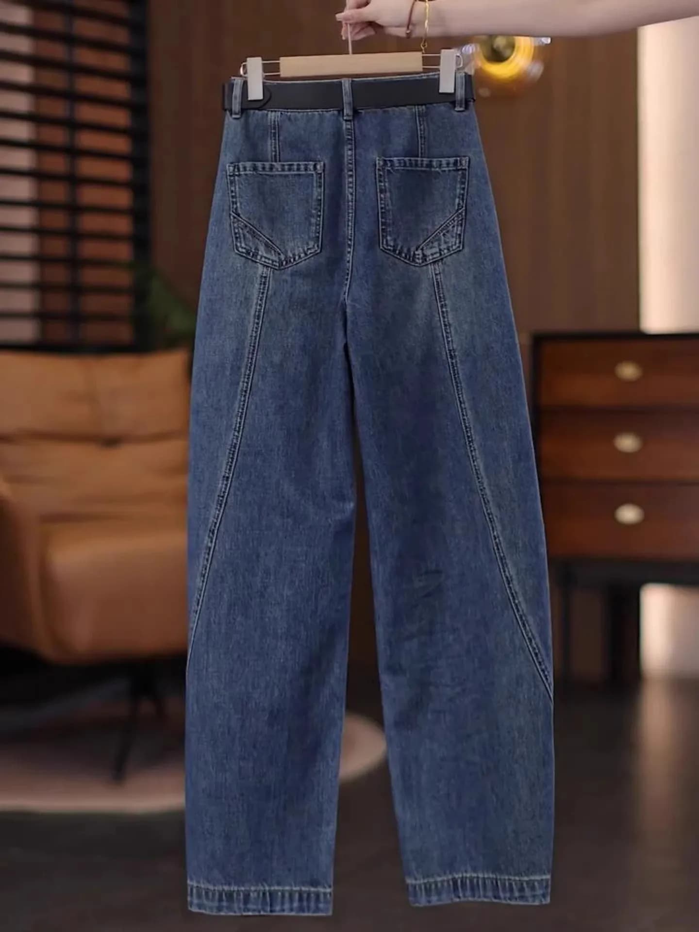 Women's High Waist Fleece Lined Thickened Knife Denim Jeans Autumn Winter plus Size Loose Wide Leg Pants Casual Style
