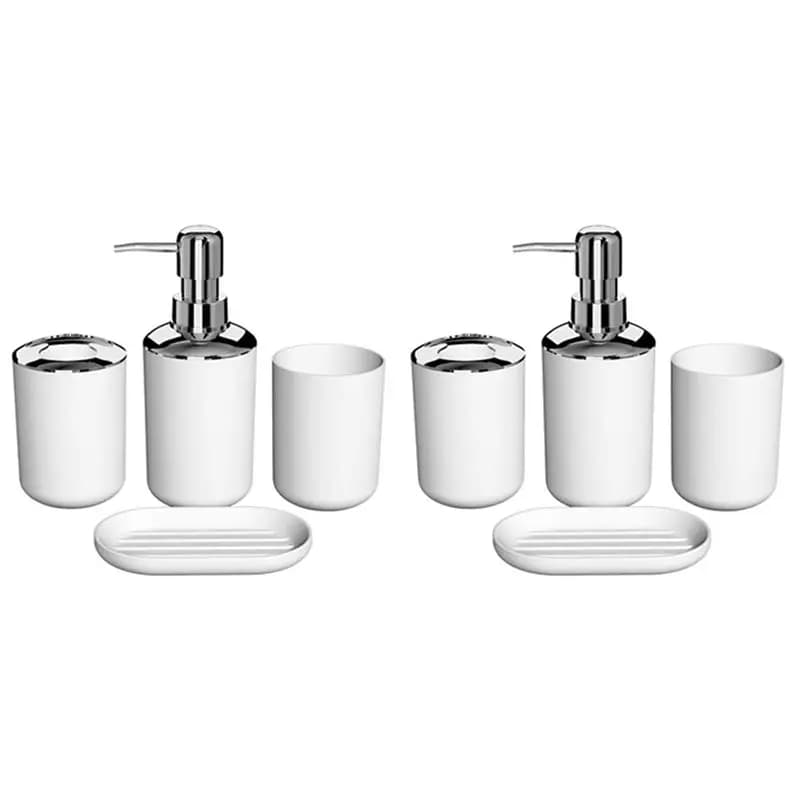 ABUH-8 Pcs Plastic Bathroom Accessory Set,Bath Toilet Brush Accessories Set With Toothbrush Holder,Toothbrush Cup(White)