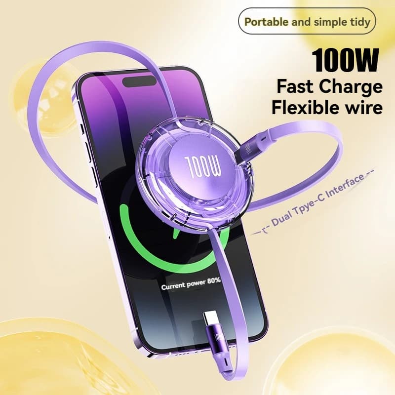 Cavo retrattile di tipo C a ricarica super veloce da 100 W 6 A Cavo di ricarica USB da 1 m Ricarica rapida compatibile con dispositivi USB-C