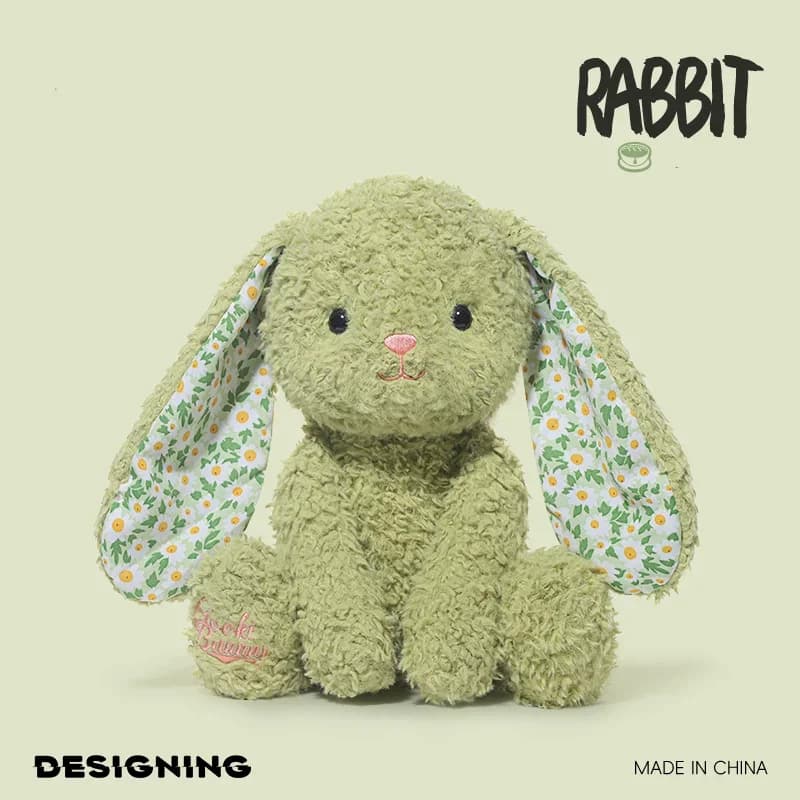 Peluche di coniglio con orecchio appeso in stile pastorale da 38 cm con morbido imbottitura in cotone PP Simpatico coniglio verde come giocattolo compagno per bambini