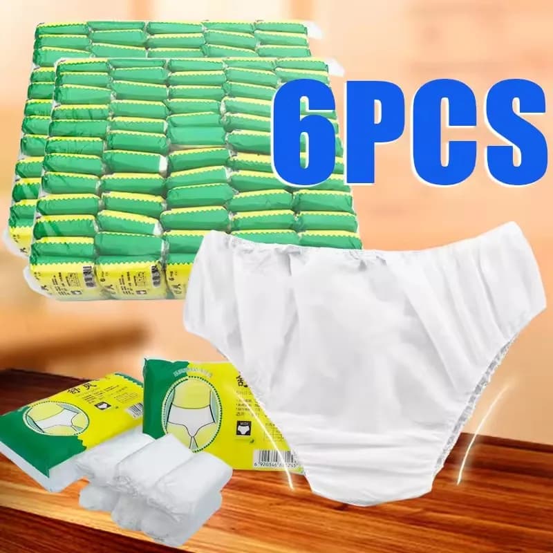 6Pcs/Set Portable Travel Disposable Non-Woven Paper Briefs Underwear White Regular Emergency Underpants for Women And Men