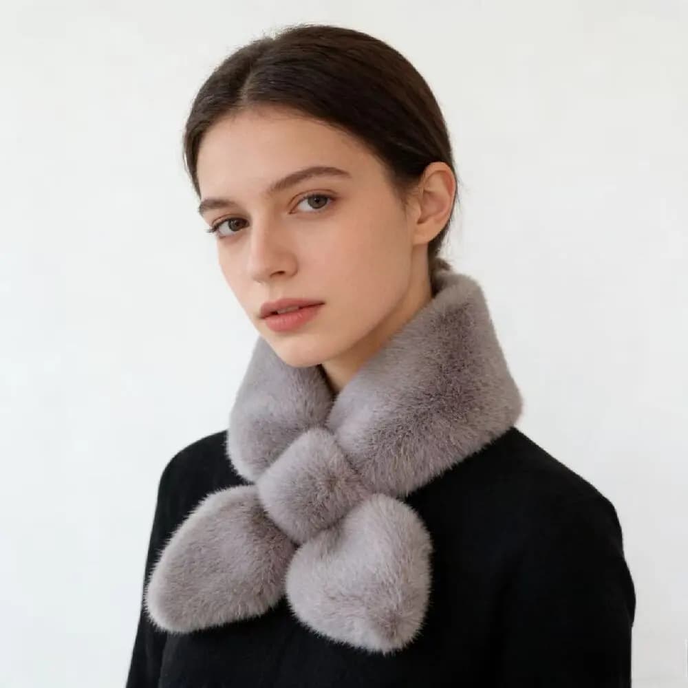 Sciarpa con collo in pelliccia di coniglio finta Donna Mantieni caldo Pelliccia ispessente Sjaal Sciarpa invernale con croce colorata Autunno Inverno Pelliccia finta Peluche Elega