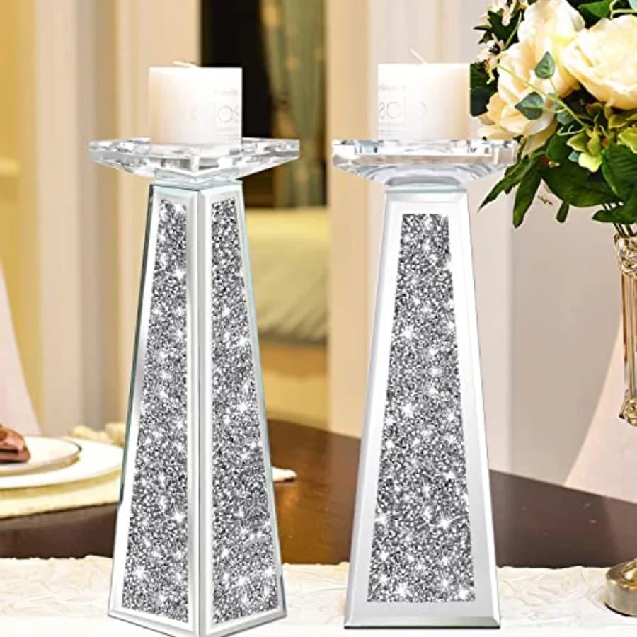 Set di 2 Portacandele per Candele a Colonna, Decorazione per Sala da Pranzo, Portacandele Votivi in Vetro