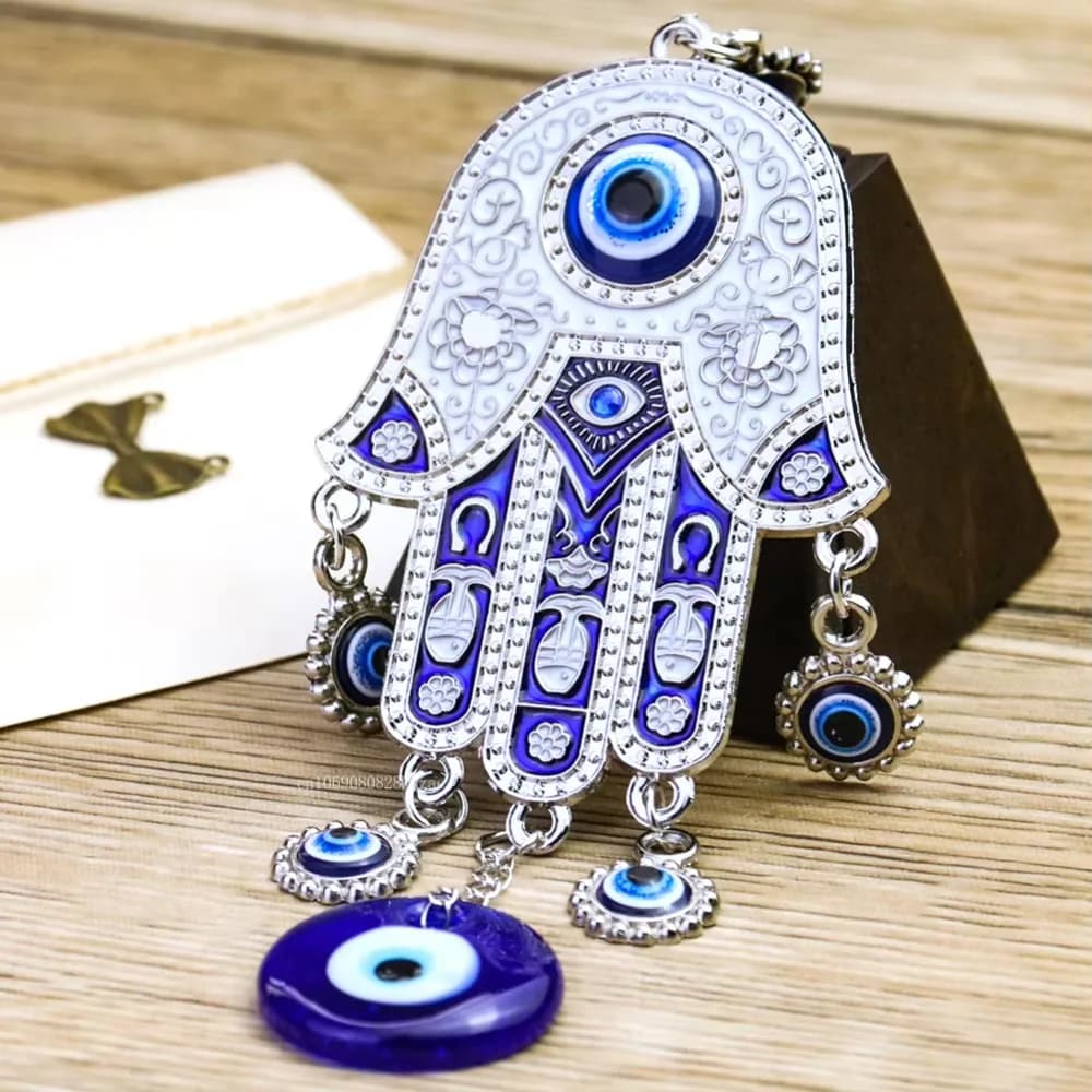 Turco Blue Evil Eye Hamsa Hand Amulets Lucky Charms pendenti da parete pendolo benedizione protezione decorazioni per la casa