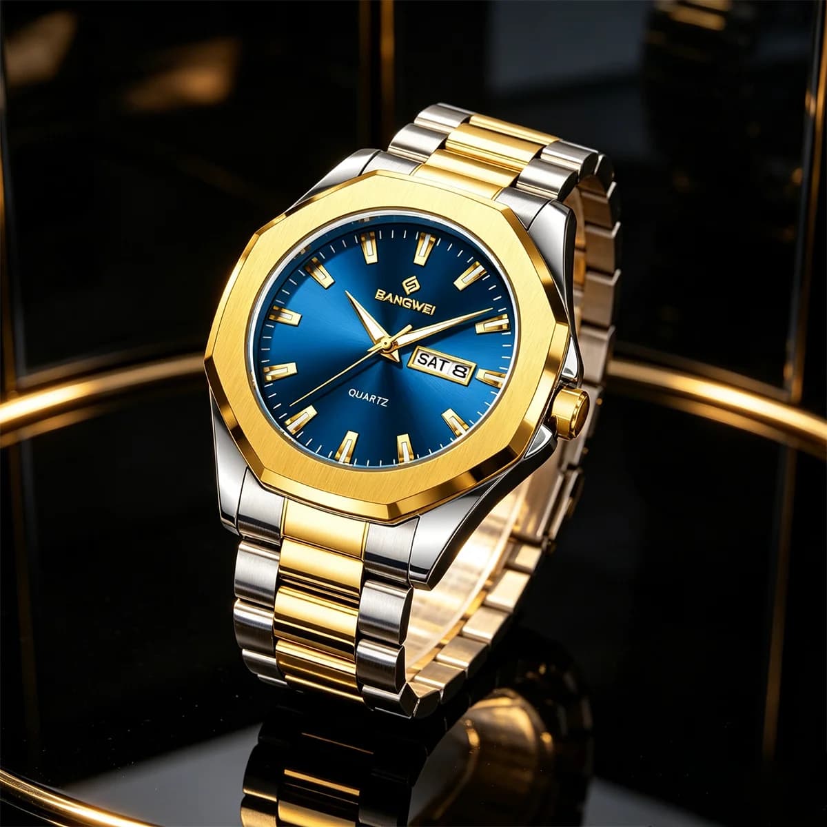 BANGWEI New Luxury Men's Watches Business 30Meters Waterproof Luminous Date Stainless Steel Quartz Watches for Men Reloj Rombre