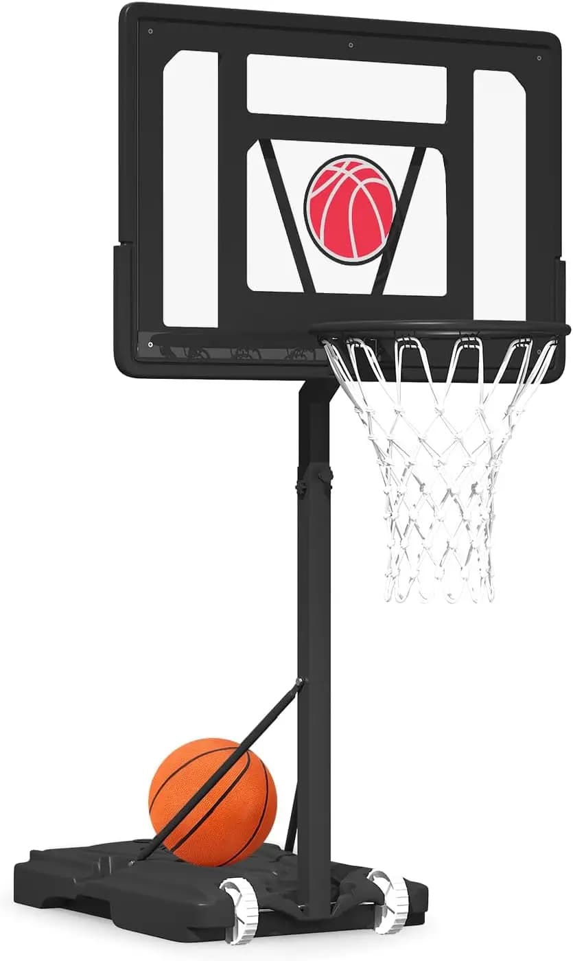 Canestro da basket regolabile per piscina 32"x23", altezza 3.1FT-4.1FT, include pompa ad aria e palla da basket per adolescenti e adulti, nero