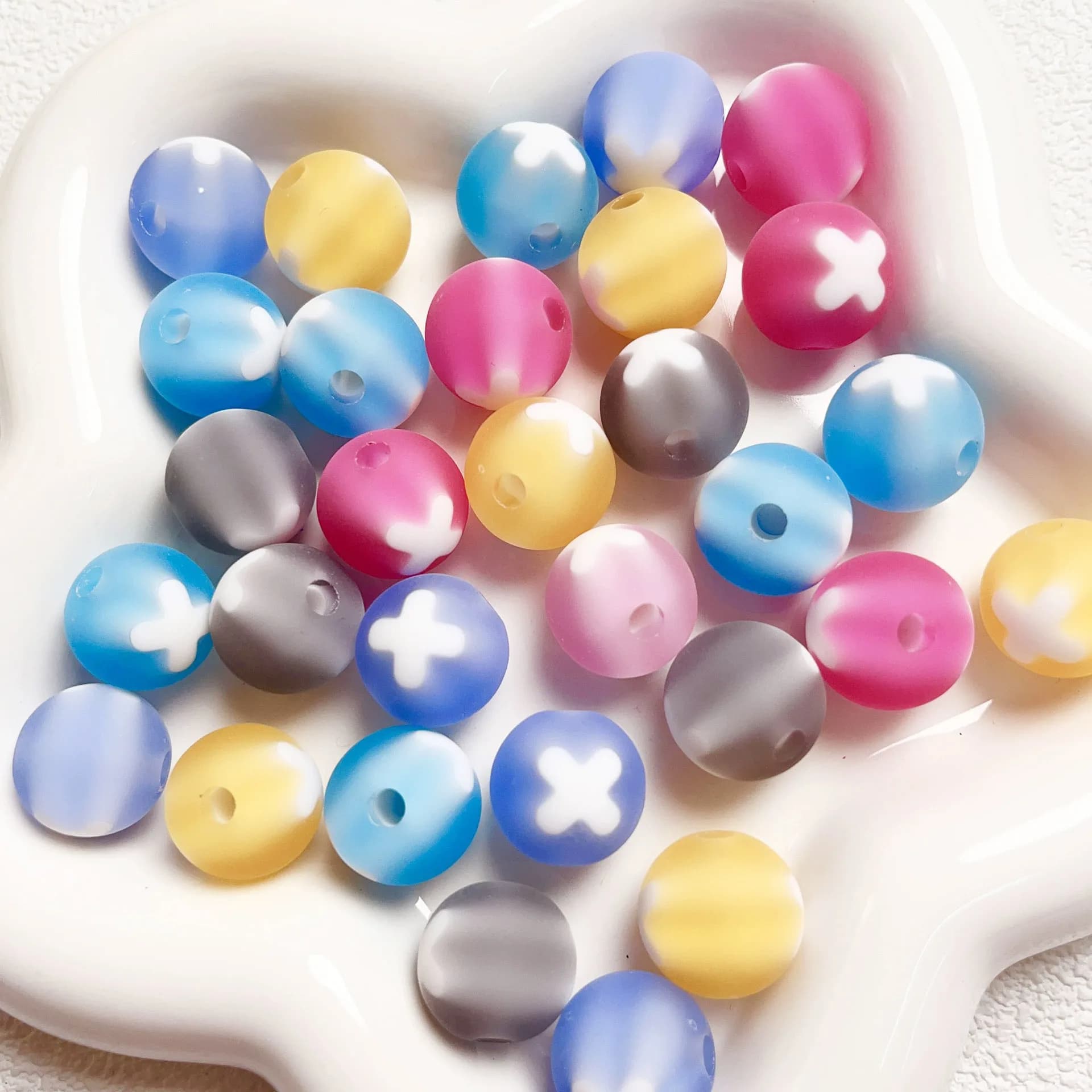 16mm acrylic rubber feel paint two-color fork round handmade loose beads diy key chain car hanging pen accessories