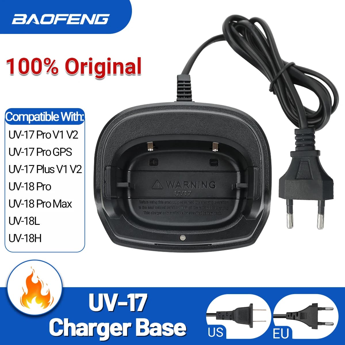 BAOFENG UV-17 PRO caricabatterie Base di ricarica batteria originale ue/usa per Baofeng Radio bidirezionale UV17 UV18 Pro accessori Walkie Talkie