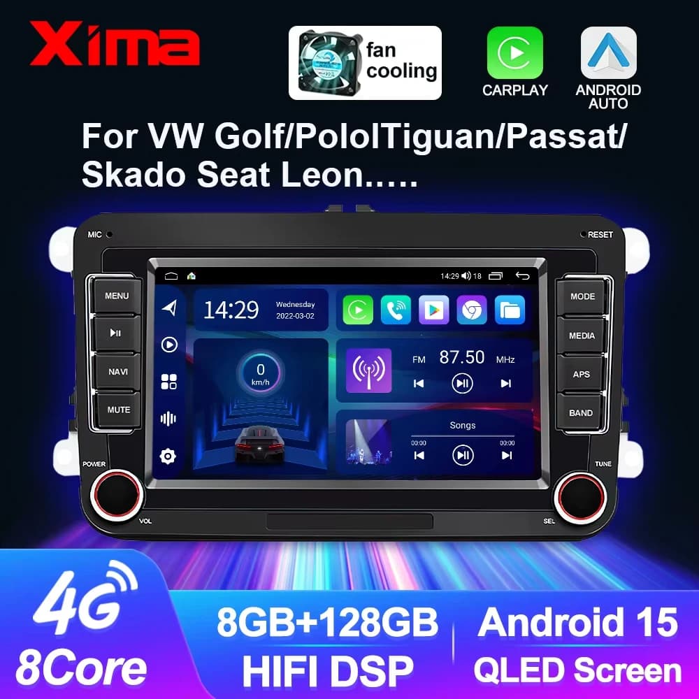 XIMA 2Din Android 15 Auto Wireless Carpaly Autoradio Multimediale Autoradio Stereo Per VW Volkswagen Golf Seat/Skoda/Passat/Polo