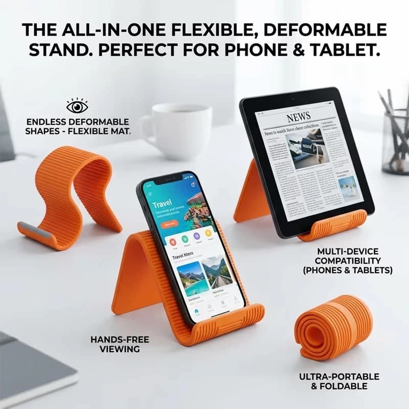Supporto Pieghevole in Silicone per Telefono, Supporto Universale Flessibile e Regolabile, Supporto da Scrivania Portatile per Tablet, Laptop, Ufficio e Viaggi