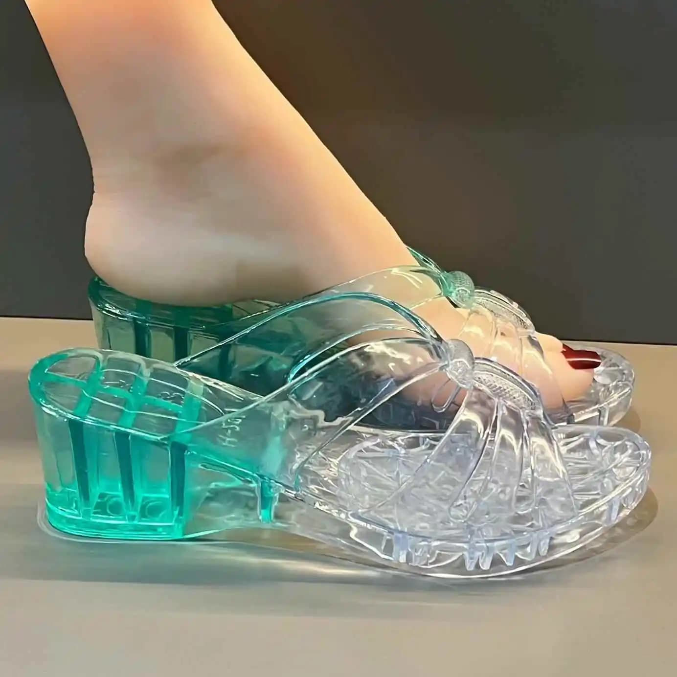 Women's Crystal Slippers Thick Bottom Heightening Shoes Fashionable All-Match Anti-Odor Home Slippers Convenient Summer Sandals