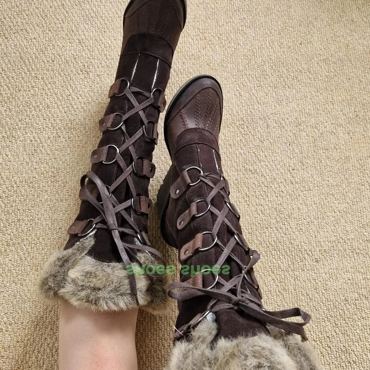 Women's Hot Laces Suede Knee Boots Women's Hot Laces Suede Heel Suede Leather Heel Platform Faux Fur Platform Hot Footwear Hot Fur Boots New Arrival Sexy cat boots from catwalk