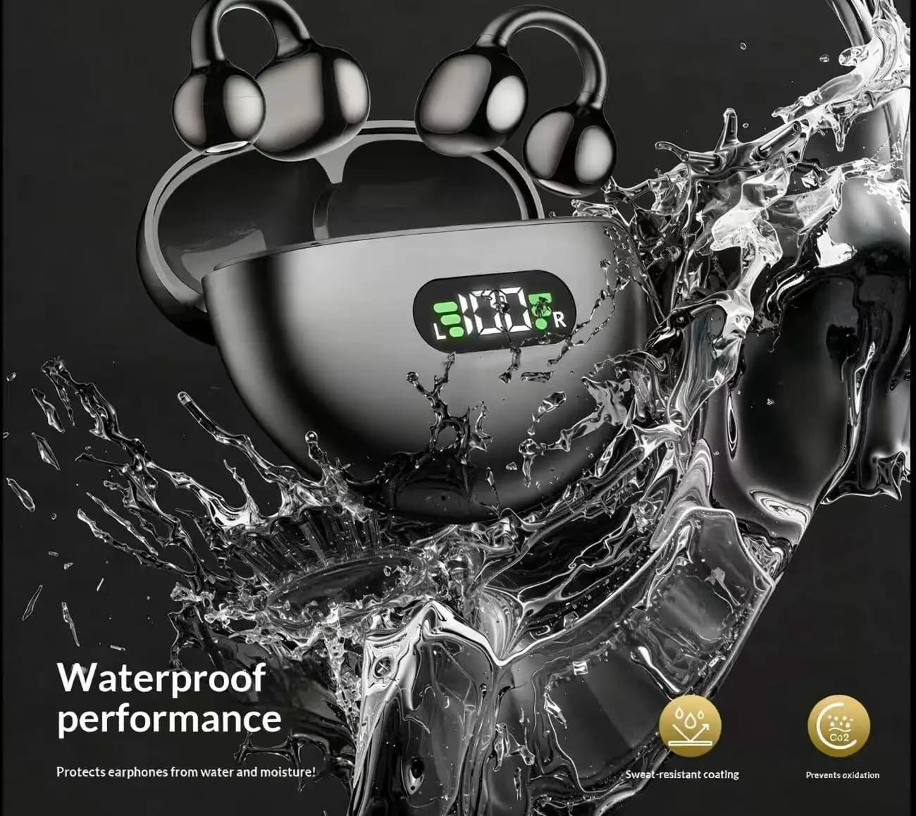 Auricolari wireless con clip Comfort Fit, cuffie sportive Bluetooth impermeabili con microfono per la corsa