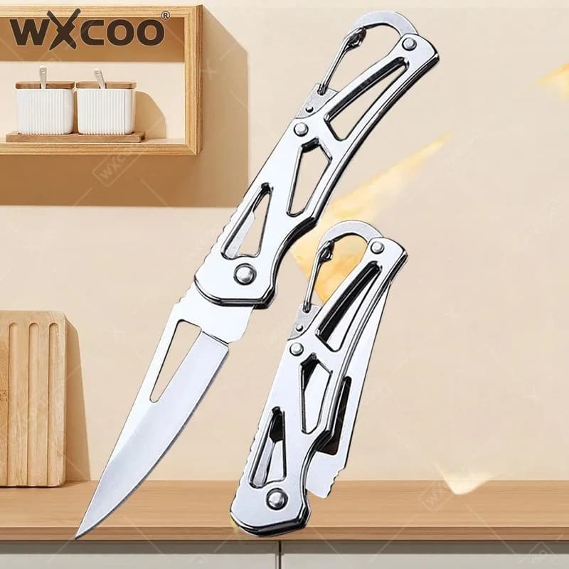 Coltello Pieghevole WXCOO per Frutta con Manico Antiscivolo, Coltello da Cucina in Acciaio Inossidabile, Coltello Tascabile Portachiavi Multiuso