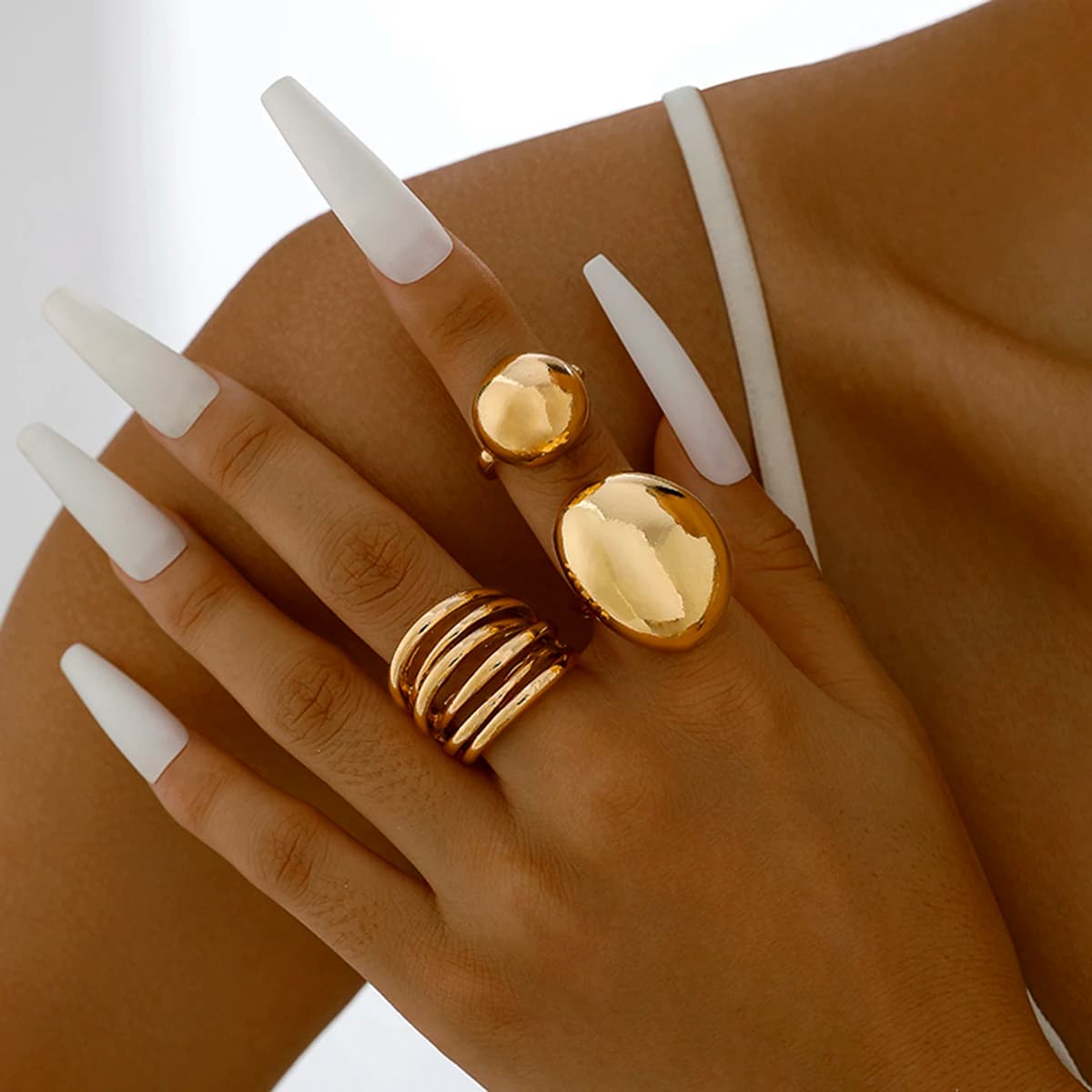 Tocona Smooth Surface Circle Chunky Open Rings Set per le donne Trendy Gold Color Geometric multistrato Finger Rings gioielli di moda