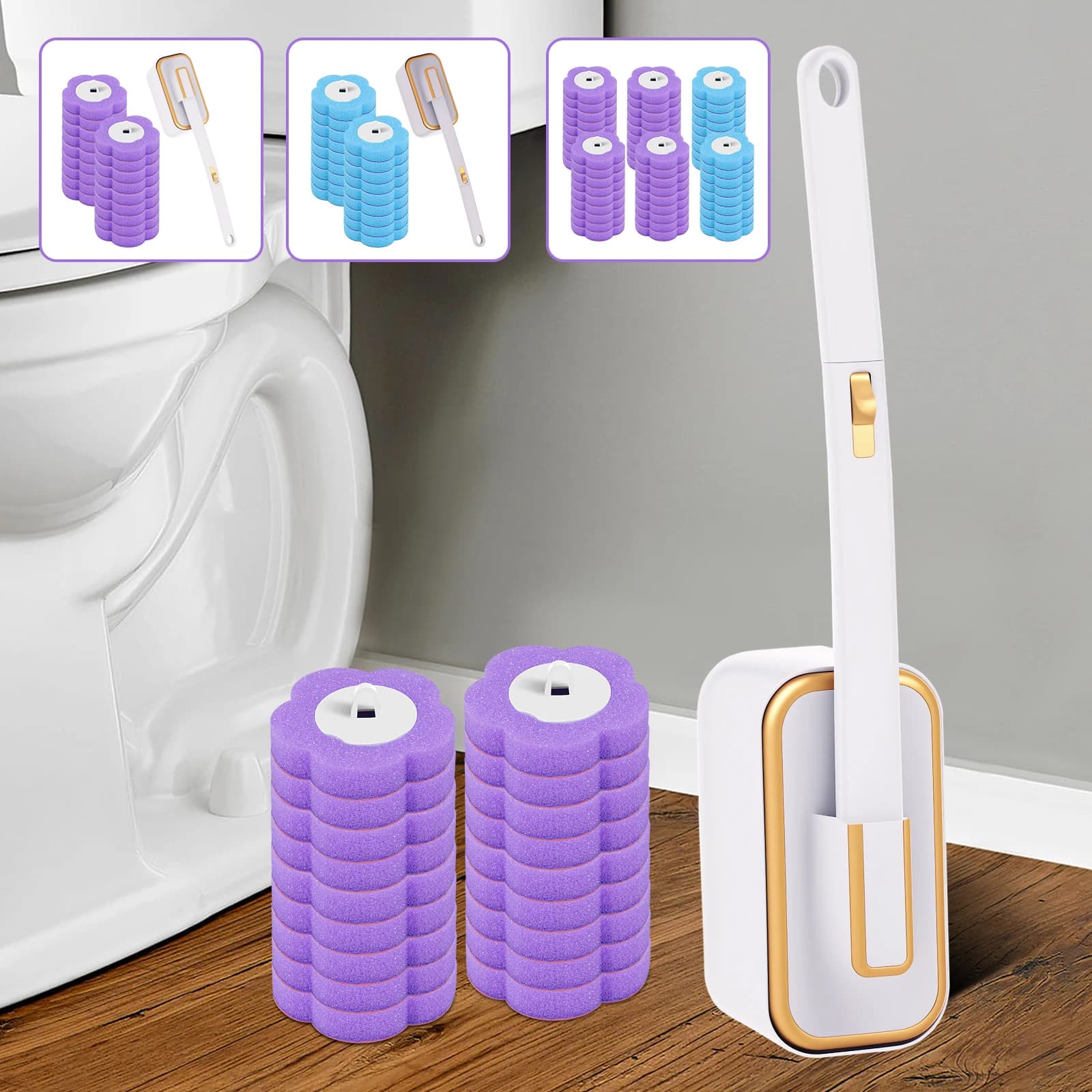 18/36 pezzi spazzola per WC usa e getta manico lungo kit di strumenti per la pulizia della toilette a parete con testina sostituibile accessori per WC