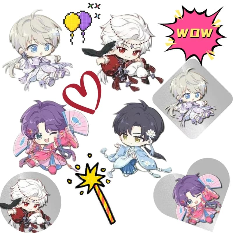 Spilla Anime Love and Deep Space con personaggi Qin Che, Qi Yuli, Deep Shen Xing, adorabile e di grande impatto visivo, decorazione per zaino