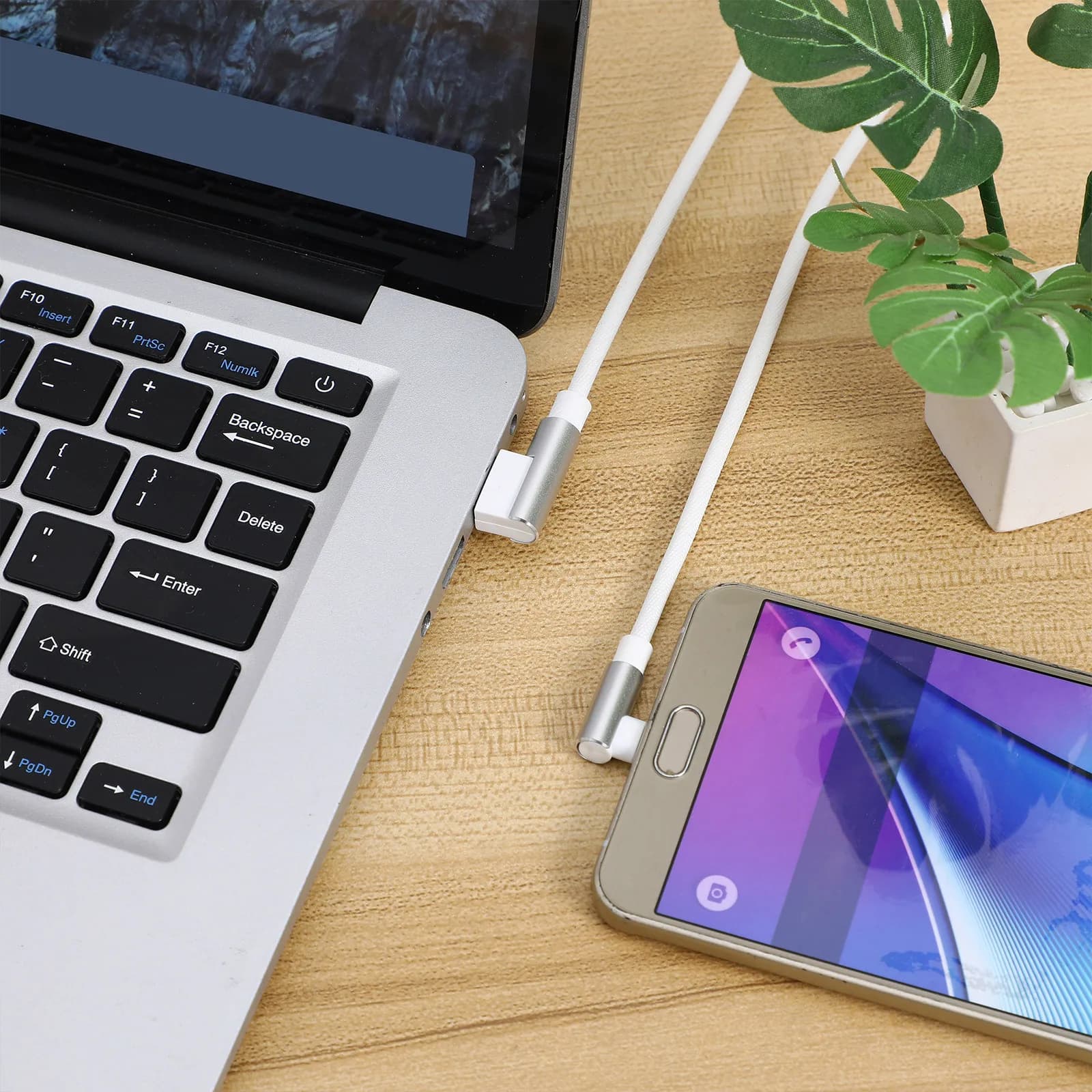 Cavo di ricarica dati da 1 m, micro USB intrecciato, ad angolo retto di 90 gradi, cavo di ricarica per sincronizzazione e ricarica rapida, per telefono universale, verde