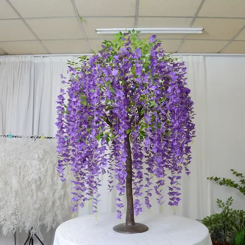 HX-01 Simulation Lifelike Faux Plants with Wood Trunk and Pink Wisteria Flower Artificial Flower Tree for Home Wedding Decor