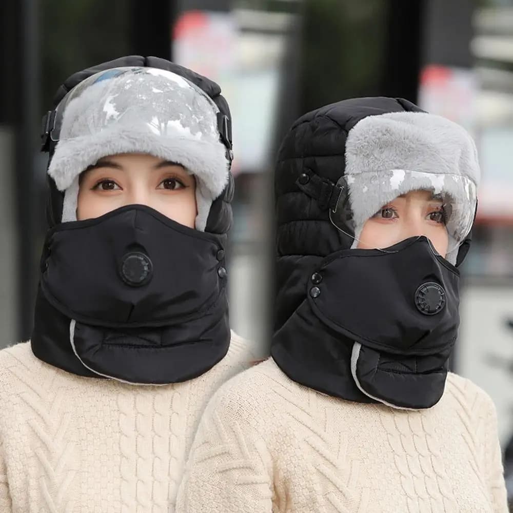 Protezione dal freddo con occhiali antiappannamento Cappello trapper termico in peluche Cappellino da ciclismo addensato a prova di freddo Copricapo invernale caldo