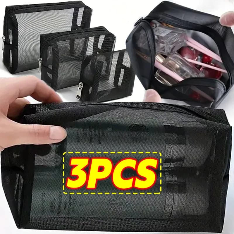 Women Mesh Cosmetic Bag Travel Storage Makeup Bag Organizer Female Make Up Pouch Portable Small Large Toiletry Beauty Case