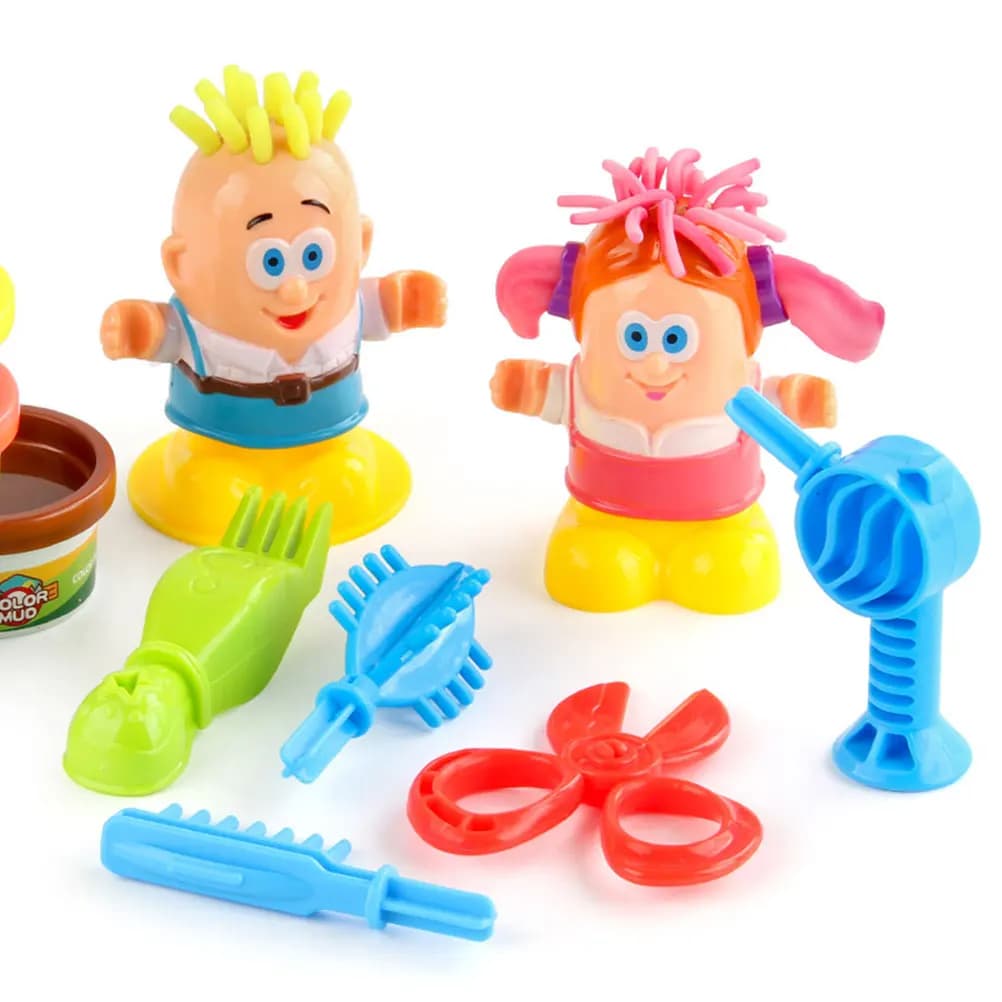 Giocattoli da barbiere in argilla colorata per bambini Giochi di finzione Set da parrucchiere Argilla da modellazione asciutta all'aria Giocattolo per bambini Set da barbiere Ragazzi Ragazze Argilla Doughs