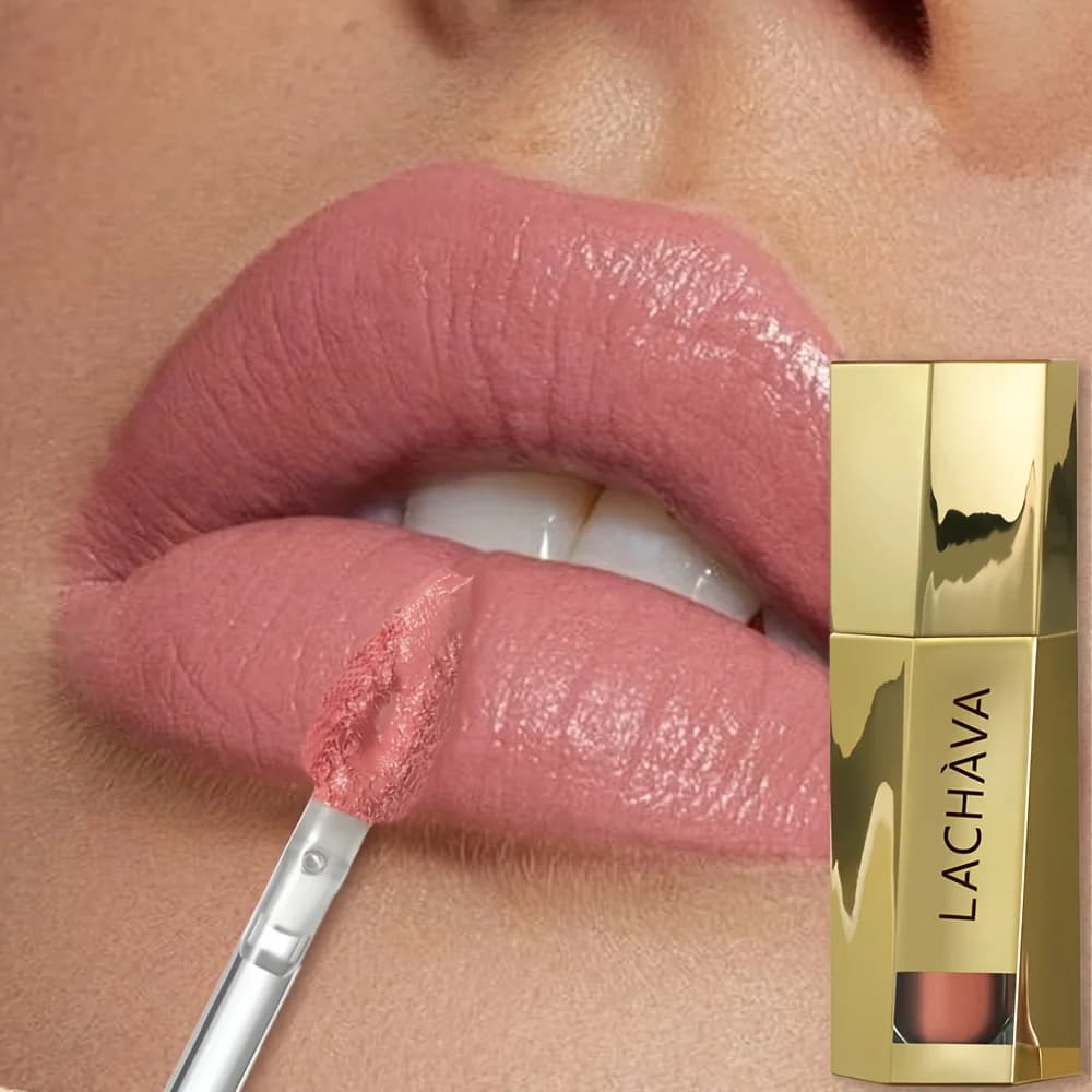Matt velvet lip polish: long-lasting waterproof matt effect, non sticky velvet texture, elegant design with bottle cap with golden edge