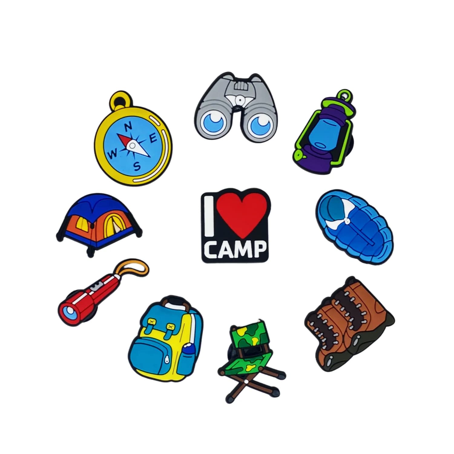 1 pcs new series Camp shoes sleeping bag tent compass PVC cartoon buckle pendants for shoes decorations for beach bags for gifts