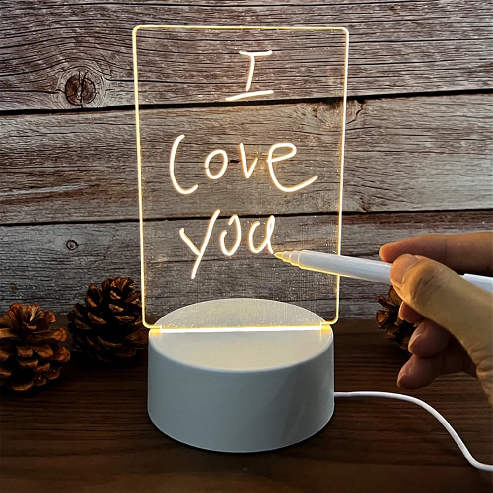 Luci notturne a LED luminose trasparenti Luce notturna in acrilico luminoso USB Cancellabile Scrittura Bacheca Calendario Ornamenti da tavolo